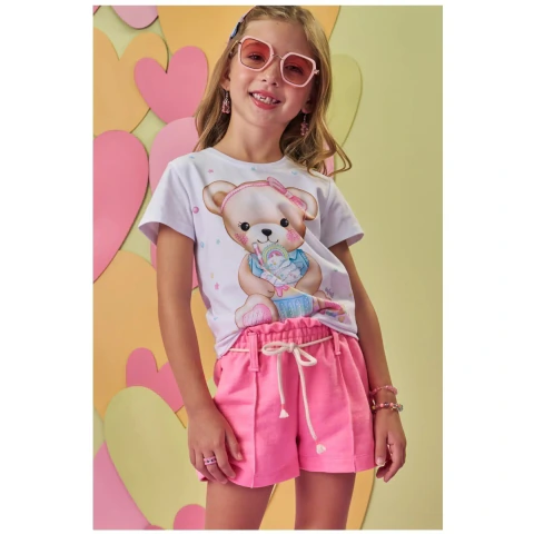 Blusa Infantil Menina Verão Ursa e Sorvete INFANTI