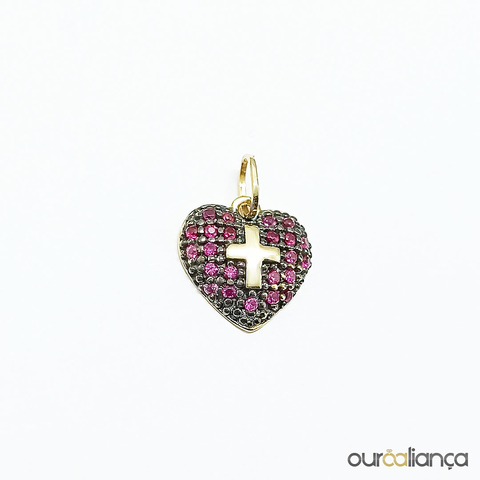 Pingente de Coração com Cruz em Ouro 18K