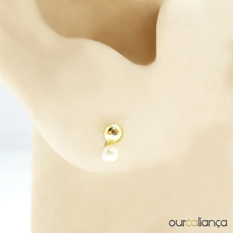 Brinco Infantil Bolinha com Pérola 3mm em Ouro 18K
