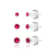 Kit Brincos de Prata Trio Cristais Rosa Escuro 5, 4 e 3mm - Céu de Prata