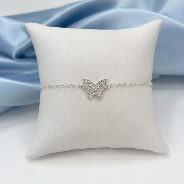 Pulseira de Prata Borboleta Cravejada Micro Zircônias 20cm