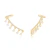 Par de brincos ear cuff cravejados com zircônias e gotas pendentes, banhados em ouro 18K, exibidos sobre fundo branco.