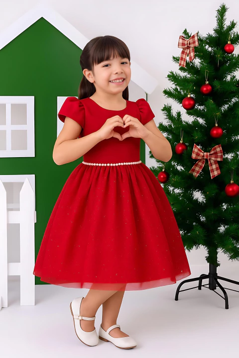 Modelo gliter perolizado / tuli brilhante, liso na cor vermelha