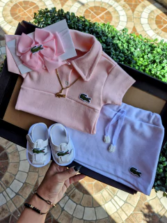 Conj Lala Baby | Body Polo Rosa + Saia Branca na internet