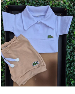 Imagem do Conj Mandrake | Body Polo Branco + Shorts Bege