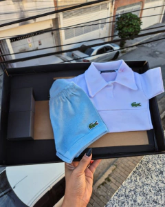 Conj Mandrake | Body Polo Branco + Shorts azul na internet