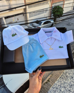 Conj Mandrake | Body Polo Branco + Shorts azul - loja online