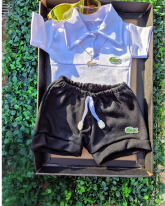 Conj Mandrake | Body Polo Branco + Shorts Preto - Baby Glub