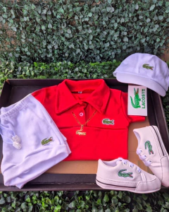 Conj Mandrake | Body Polo Vermelho + Shorts branco - Baby Glub