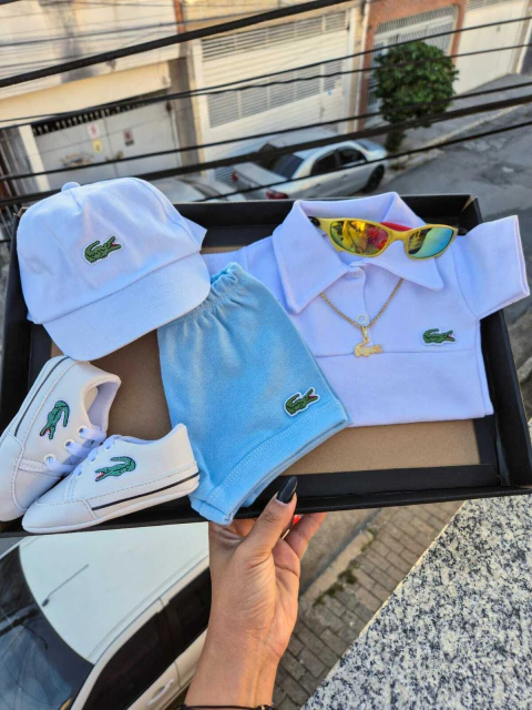 Conj Mandrake | Body Polo Branco + Shorts azul - comprar online