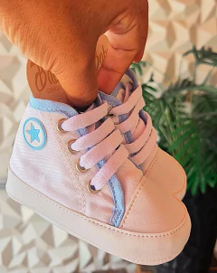 Tênis baby Cano Alto Branco e Azul - Baby Glub