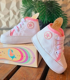 Tênis baby Cano Alto Branco e Rosa - loja online