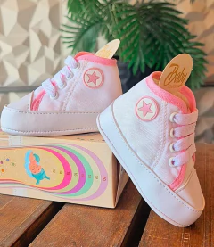 Tênis baby Cano Alto Branco e Rosa