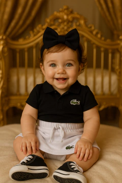 Conj Lala Baby | Body Polo Preta+ Saia Branca - loja online