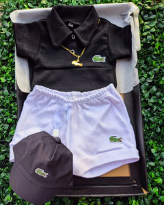 Conj Mandrake | Body Polo Preto + Shorts branco - loja online