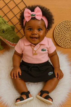 Conj Lala Baby | Body Polo rosa + Saia preta - comprar online