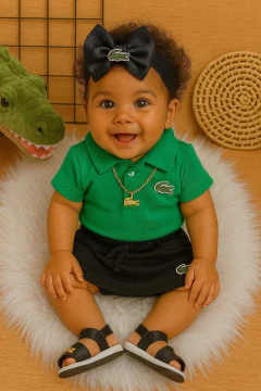 Conj Lala Baby | Body Polo verde + Saia preta - comprar online