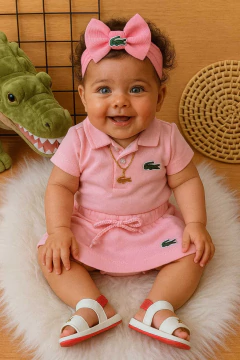 Conj Lala Baby | Body Polo rosa + Saia rosa - comprar online