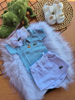 Conj Lala Baby | Body Polo azul + Saia branca na internet