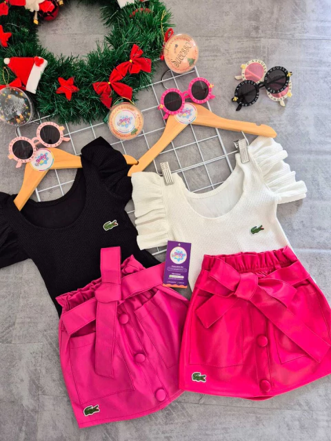 Conjunto Body Canelado com Manga Princesa + Saia de Couro ✨ - comprar online