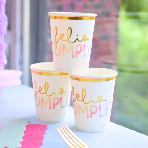[BH710] VASO "FELIZ CUMPLE" SPRINKLES x10un. - Casa Lavalle