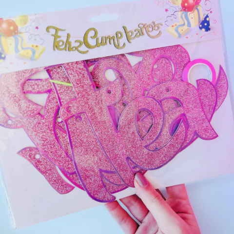 [BH881] GUIRNALDA FRASE CURSIVA "FELIZ CUMPLEAÑOS" GLITTER