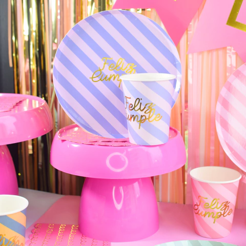 [BH720] VASO "FELIZ CUMPLE" RAYAS COOL x10un. - Casa Lavalle