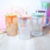 [CL866] VASO DE VIDRIO IRIDISCENTE CON TAPA "ICED COFFEE"