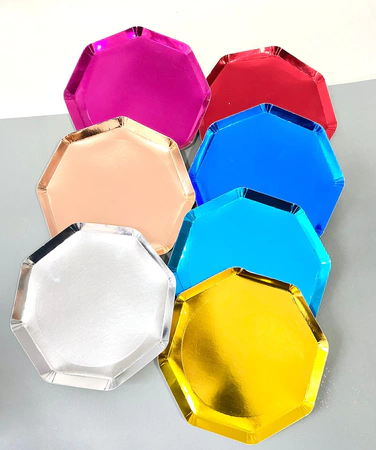 [EZ703] PLATOS METALIZADO "OCTOGONAL FINE" X10UN