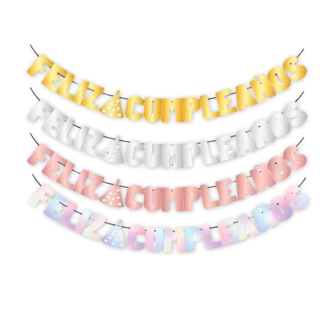 [BH241] BANDERIN IRIDISCENTE METALIZADO "FELIZ CUMPLEANOS" - comprar online