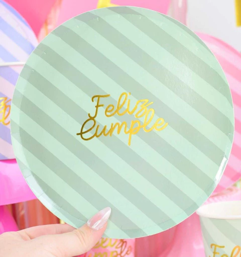 [BH719] PLATO "FELIZ CUMPLE" RAYAS COOL x10un. - tienda online
