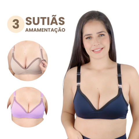 Kit com 3 Sutiãs de Amamentação - Yasmin