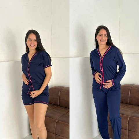 Kit com 2 Pijamas Americanos com 4 Combinações - Azul Marinho - comprar online