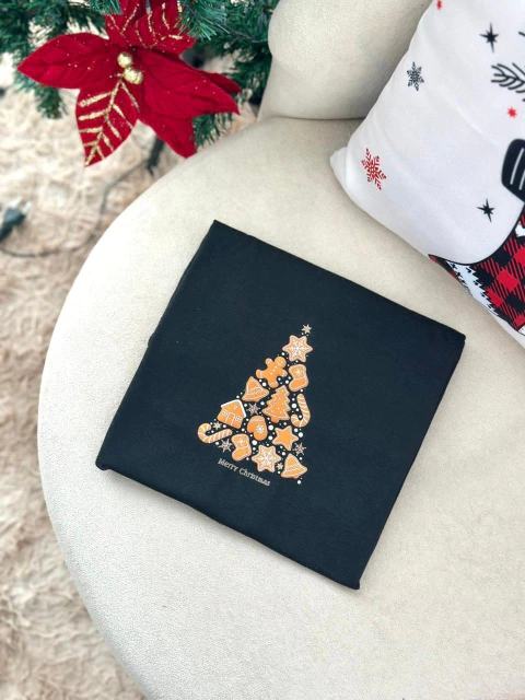 T-Shirt Natal ÁRVORE DE BISCOITOS PRETA
