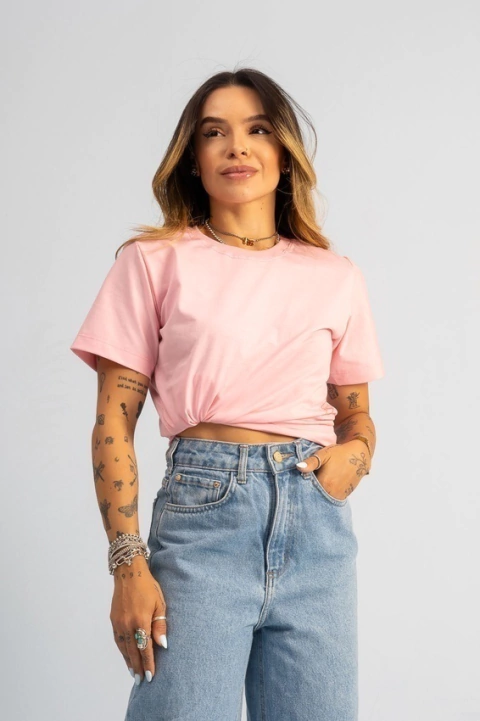 T-shirt lisa rosa bebê