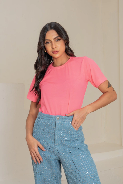 T-shirt lisa rosa neon - comprar online