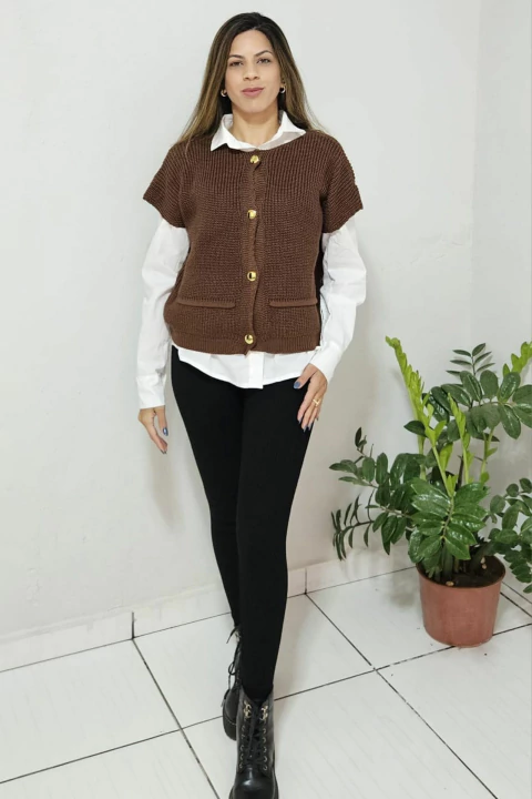 Colete feminino inverno tricô botões - comprar online