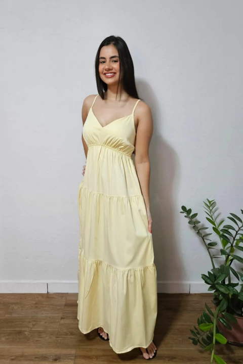 Vestido longo três marias amarelo manteiga - comprar online