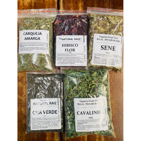 kit 5 Chás Emagrece Cha de Sene + Carqueja + Cavalinha + Chá Verde + Chá Hibisco Produto novo