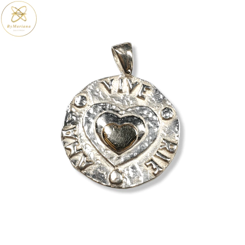 Dije Plata Y Oro Redonda Ama Vive Y Rie 35 mm cod2138