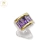 Anillo Plata Y Oro Piedra 5 Baguette Violeta Mujer cod1099