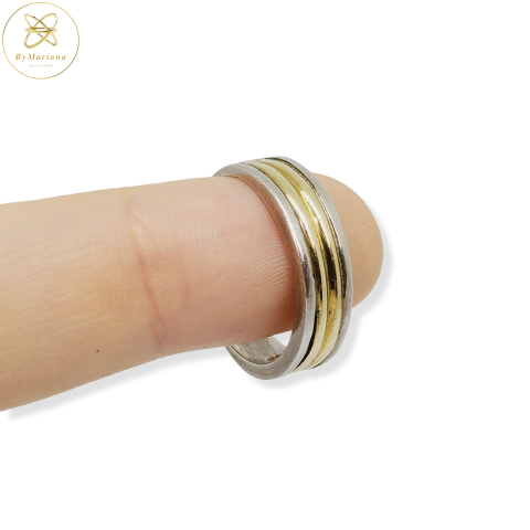 Anillo Plata Y Oro Tipo Alianza cod1306