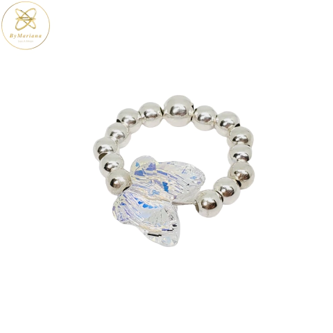 Anillo Plata Bolita 4 mm con Dije Mariposa Swarovski 12 mm cod3462