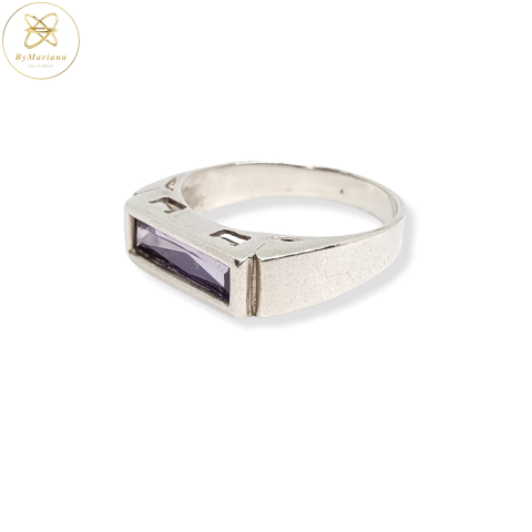 Anillo Plata Baguette Rectangular Violeta cod1261