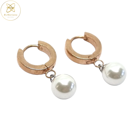 Aros Acero Argolla Dorado con Perla Colgante cod3773 - comprar online