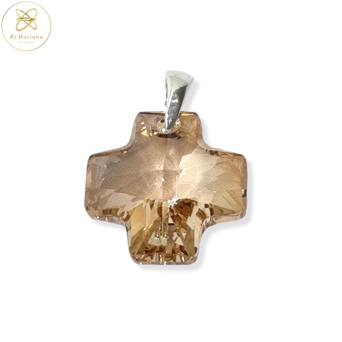 Dije Plata Swarovski Cruz Ambar 20 mm cod2095