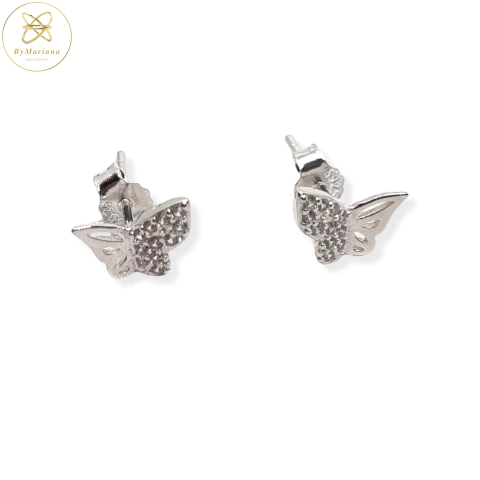 Aros Plata Rodinada Pasante Micro Pave Mariposa 9 mm cod3642