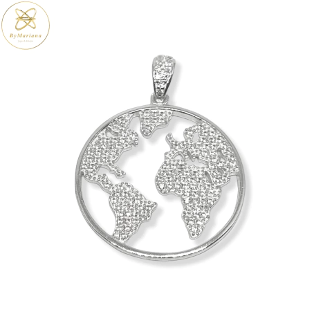 Dije Plata Mundo Micro Pave 25 mm cod3429