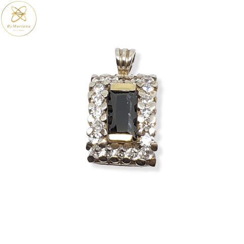 Dije Plata Y Oro Rectangular con Onix Bordeado de Cubic cod1532