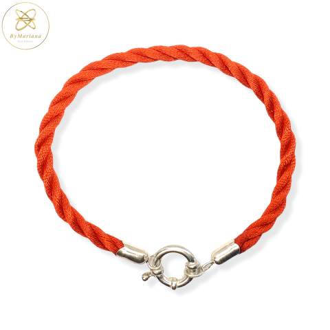 Pulsera Plata Hilo Seda Rojo con Marinero cod3891